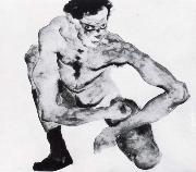 Egon Schiele Squatting male nude with stockings Germany oil painting artist